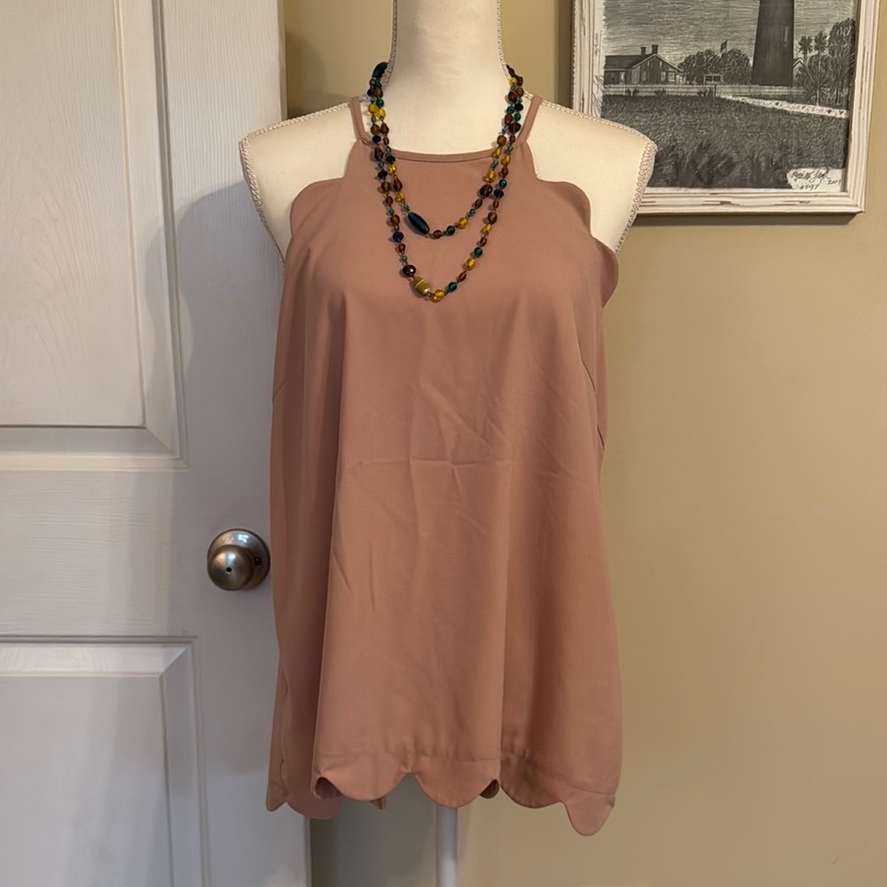 Entro Pink Tank Top with Spaghetti Straps and Deep V-Neck